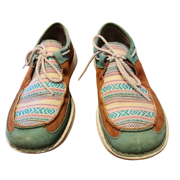 Justin Boots Shoes - Justin Easy Rider Teal Leather Boaties Driving Shoes Size 11M